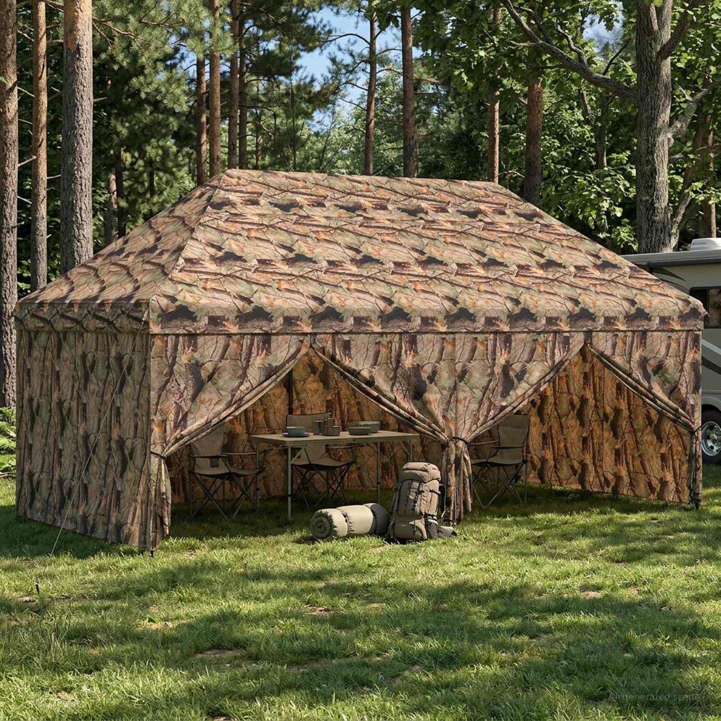 Pop-up Skur med 4 Sidevægge 3 x 6 m Skov Camouflage