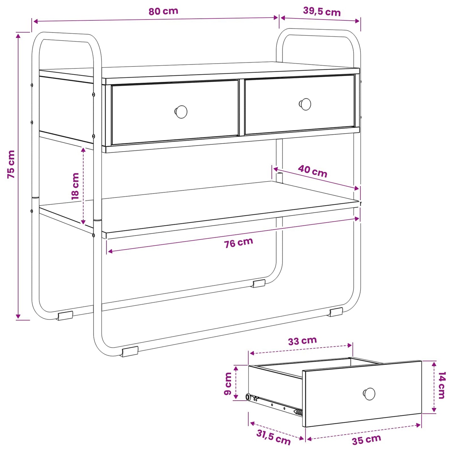 Konsolbord Sonoma-eg 80 x 40 x 75 cm Konstrueret træ