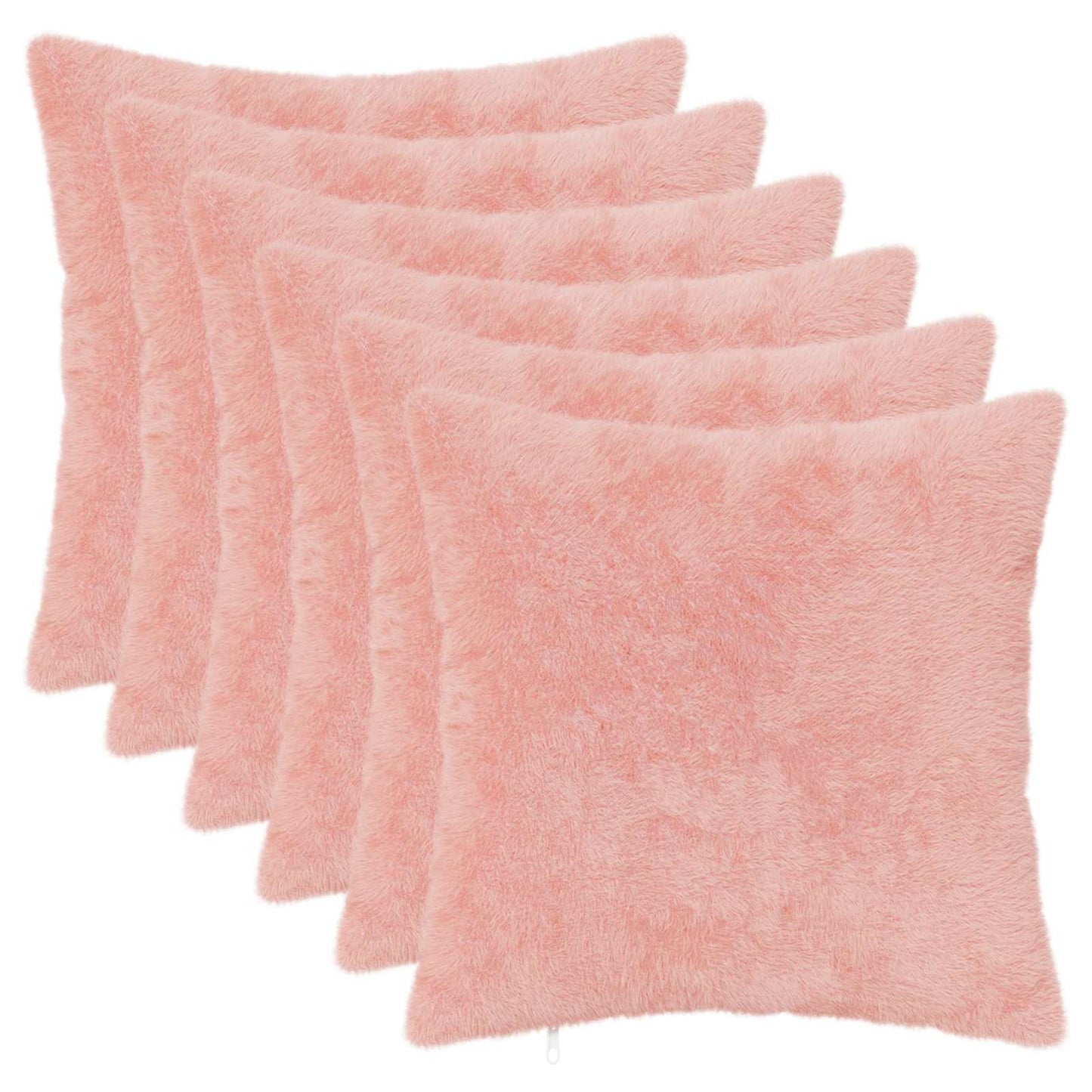 Pudebetræk 6 stk. HEERLEN Lyserød 40 x 40 cm Faux Kanin Pels