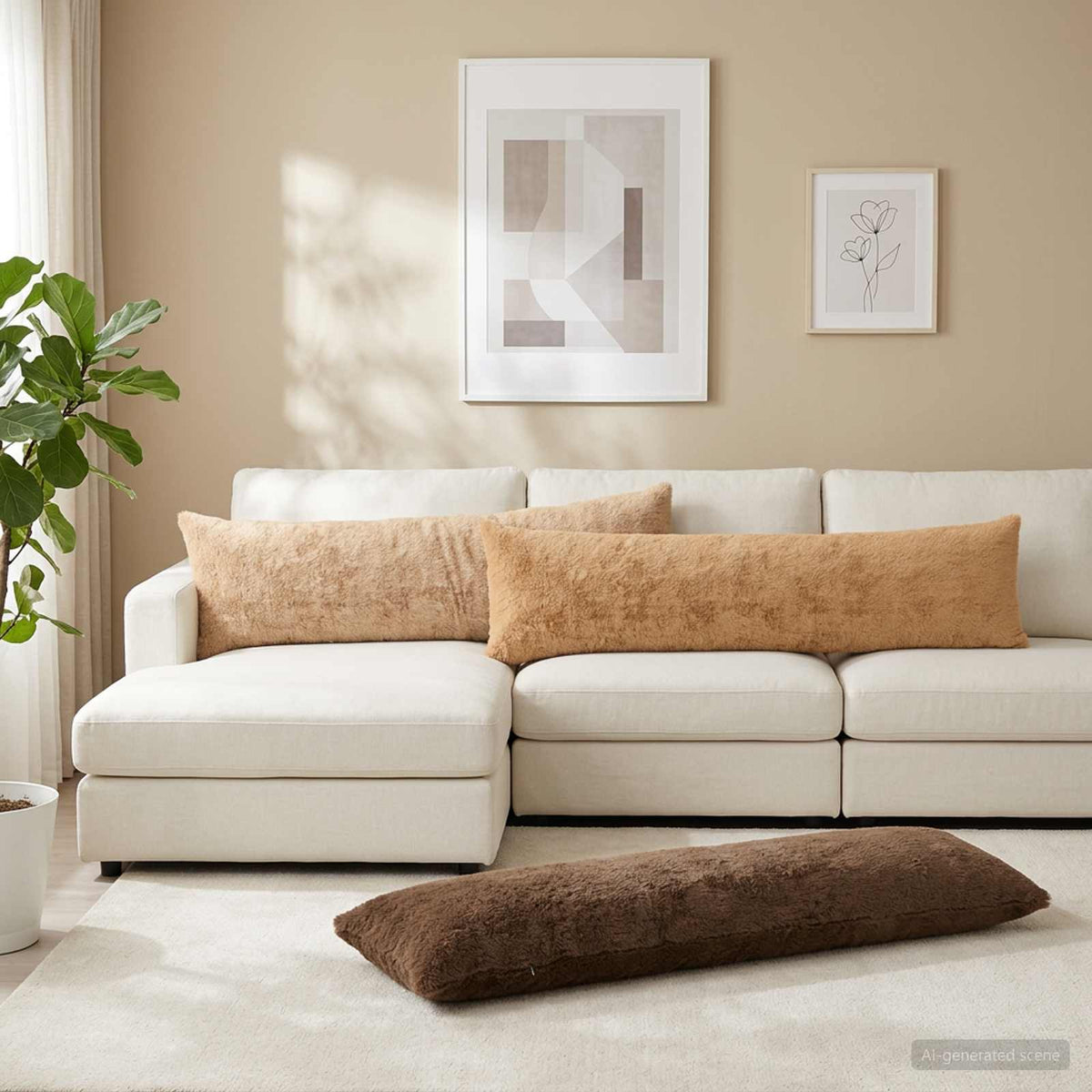 Pudebetræk 2 stk. HEERLEN Lys Brun 40 x 145 cm Faux Kanin Pels