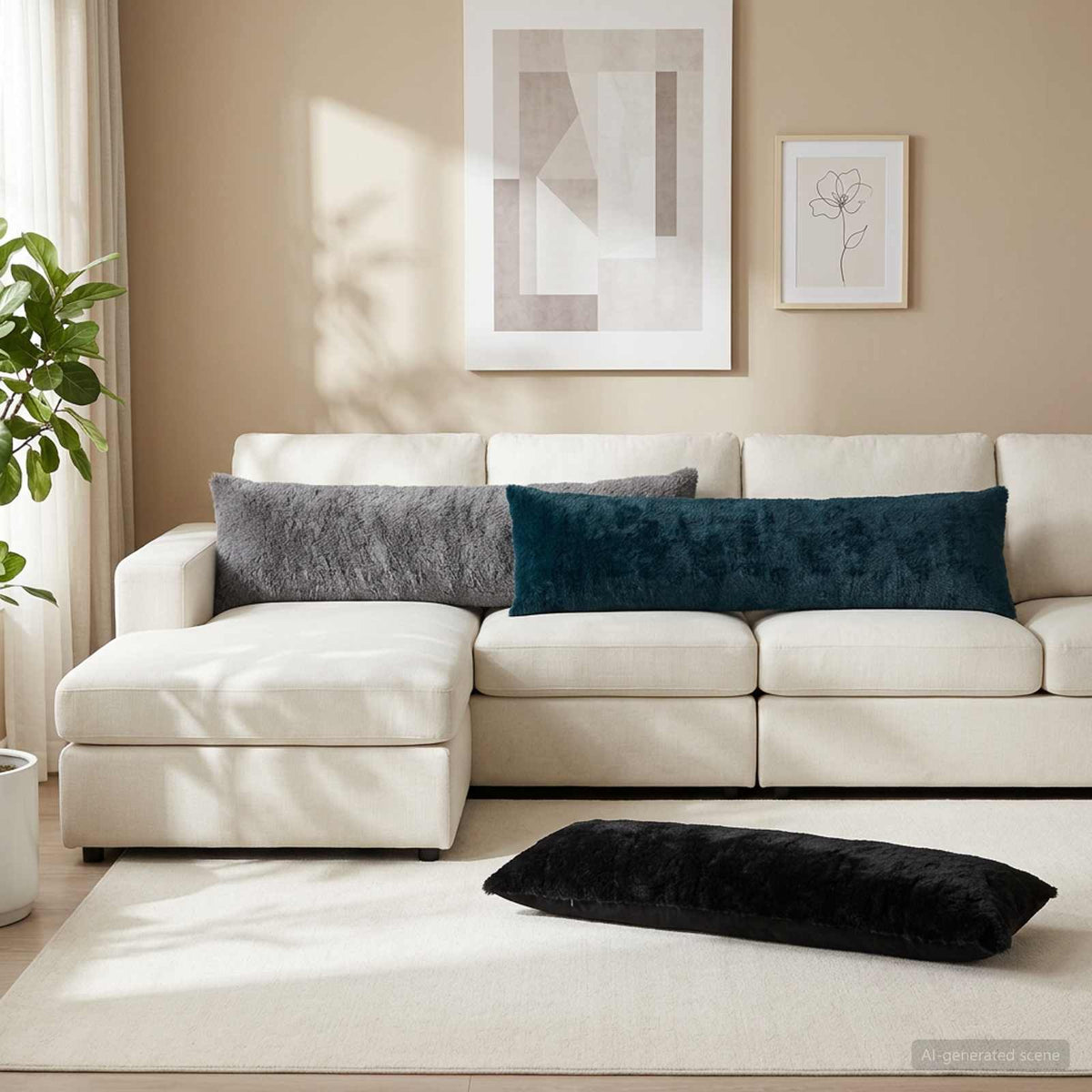 Pudebetræk 2 stk. HEERLEN Mørkegrå 40 x 145 cm Faux Kanin Pels