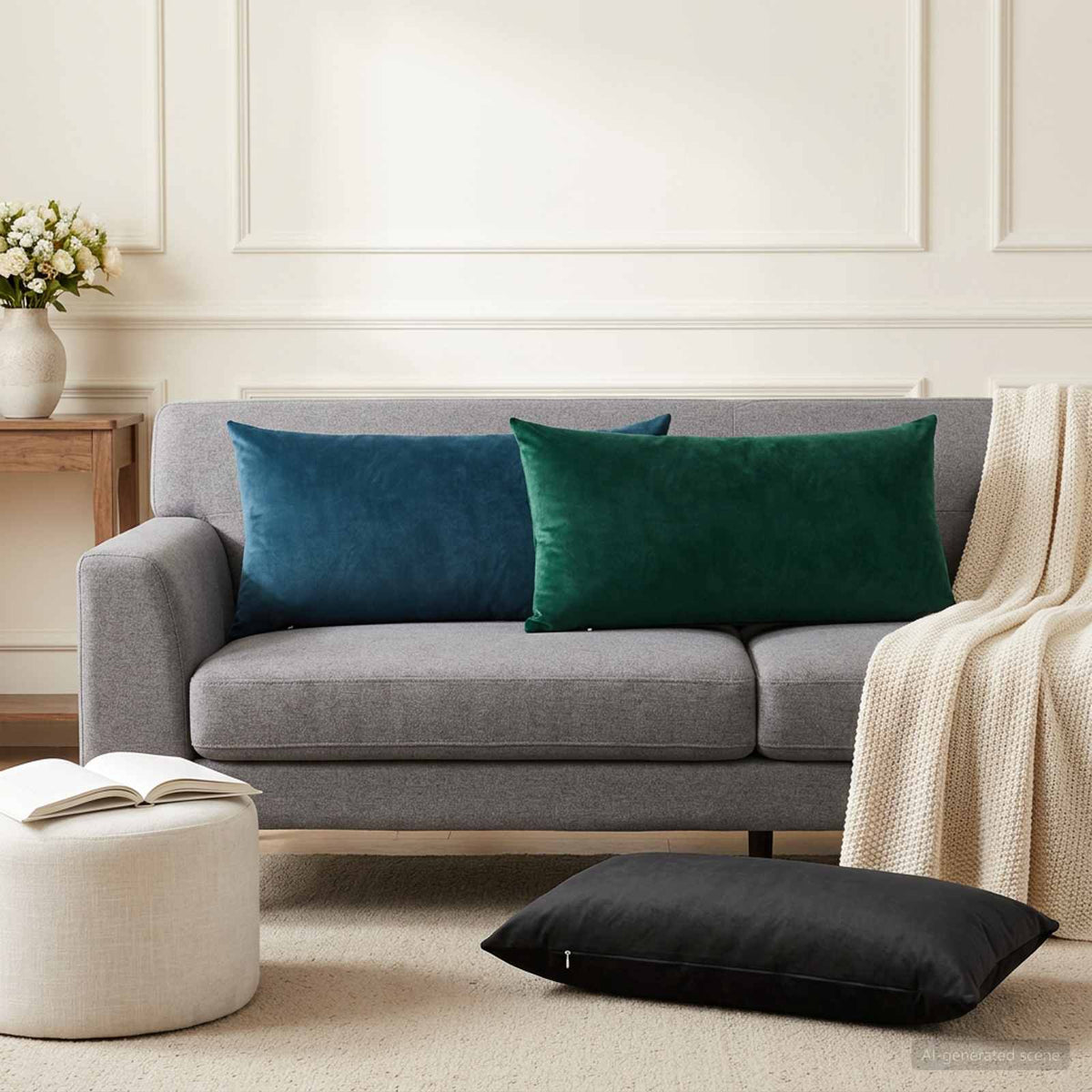Pudebetræk 6 pcs HEERLEN Sort 40 x 70 cm Fløjl