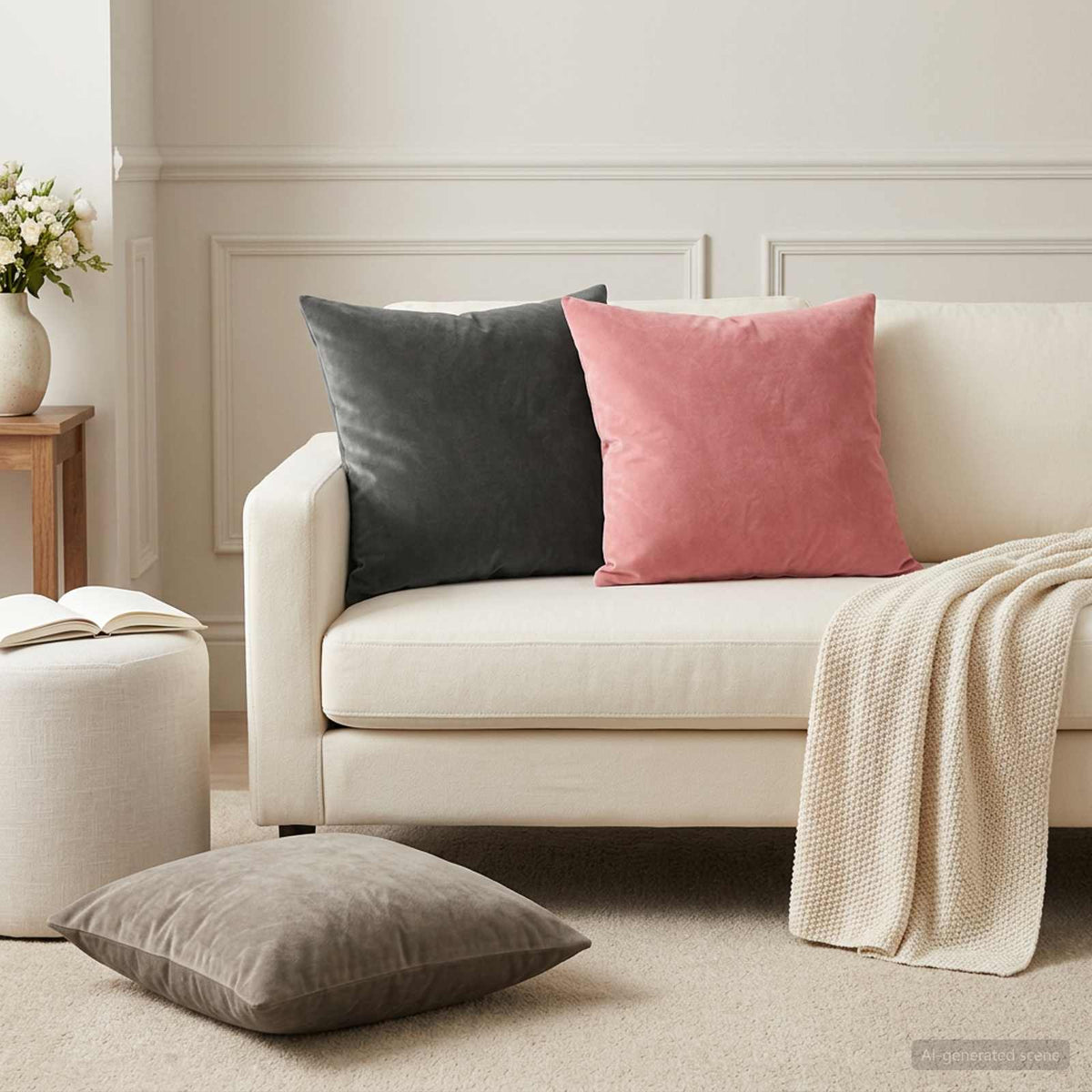 Pude med pude HEERLEN 12 stk. Mørkegrå Fløjl