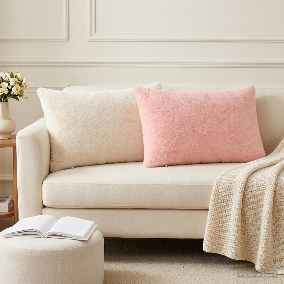 Pudebetræk 2 stk. HEERLEN Lyserød 50 x 70 cm Faux Kanin Pels