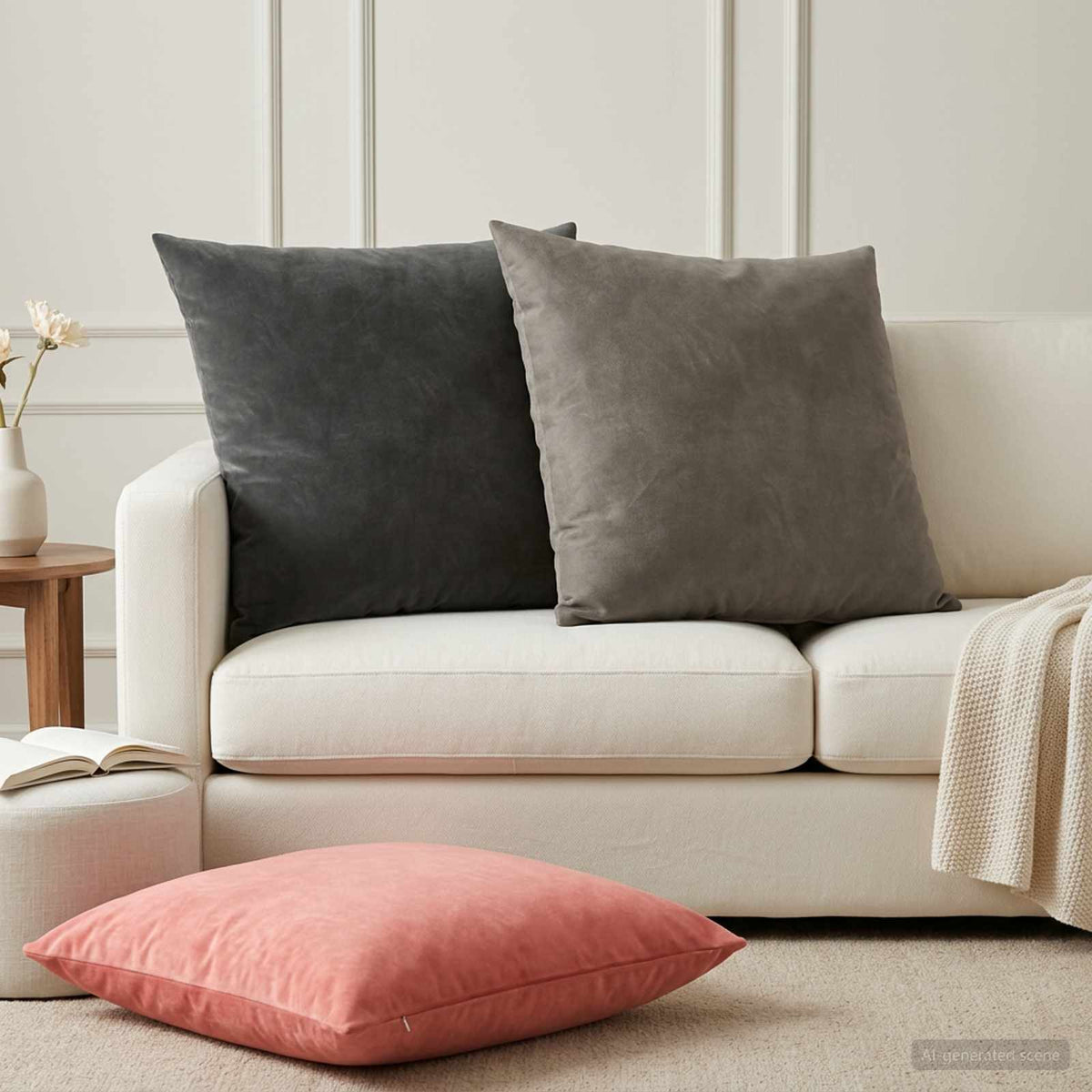 Pudebetræk 6 pcs HEERLEN Mørkegrå 65 x 65 cm Fløjl