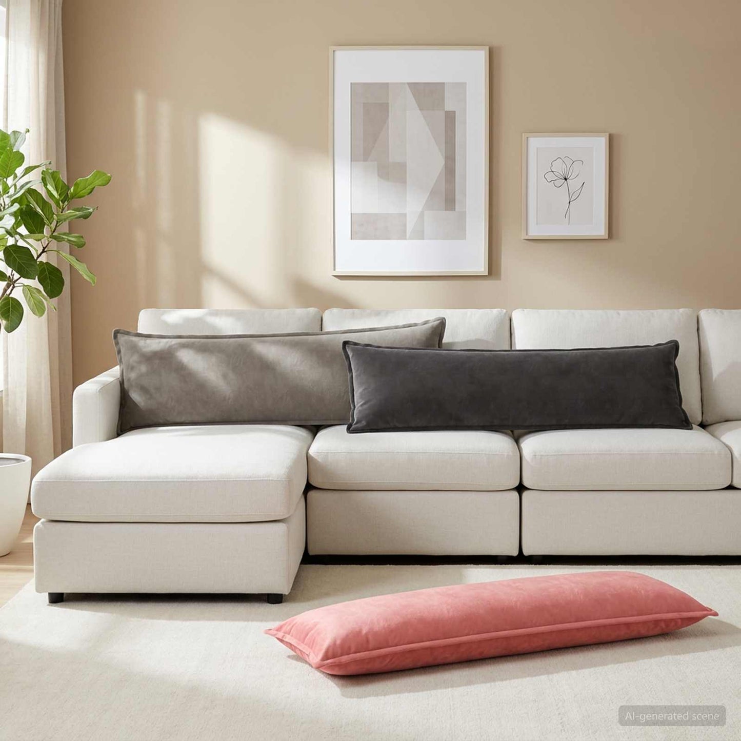Pude med pude HOUTEN Lysegrå 40 x 145 cm Fløjl