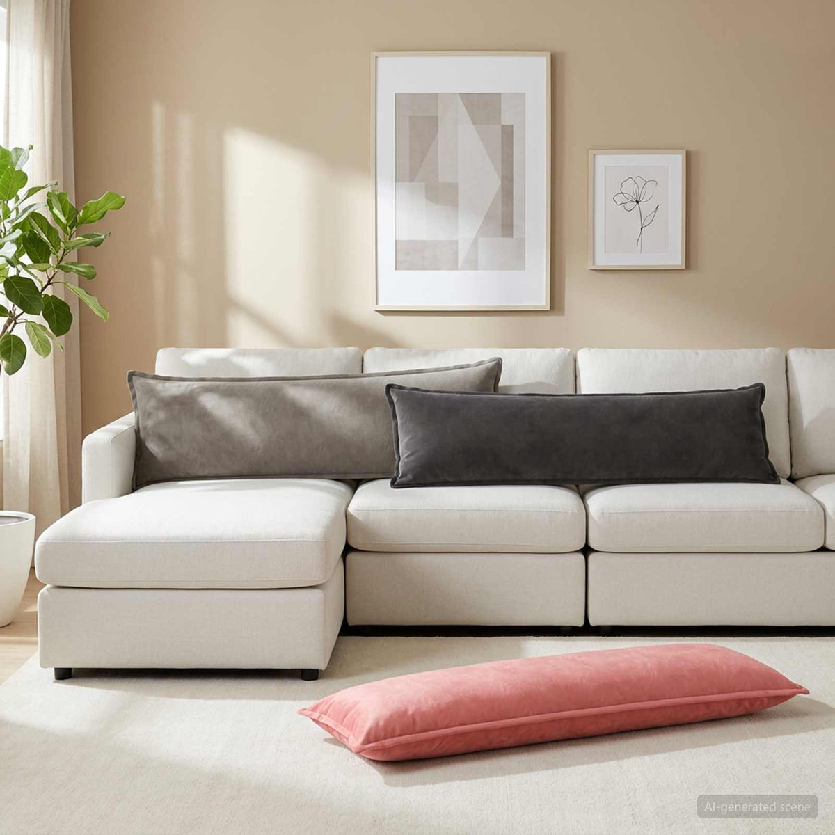 Pude med pude HOUTEN Lyserød 40 x 145 cm Fløjl
