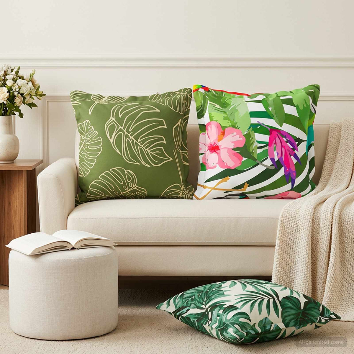 Pudebetræk 6 stk. HOUTEN Bladdesign 45 x 45 cm Polyester