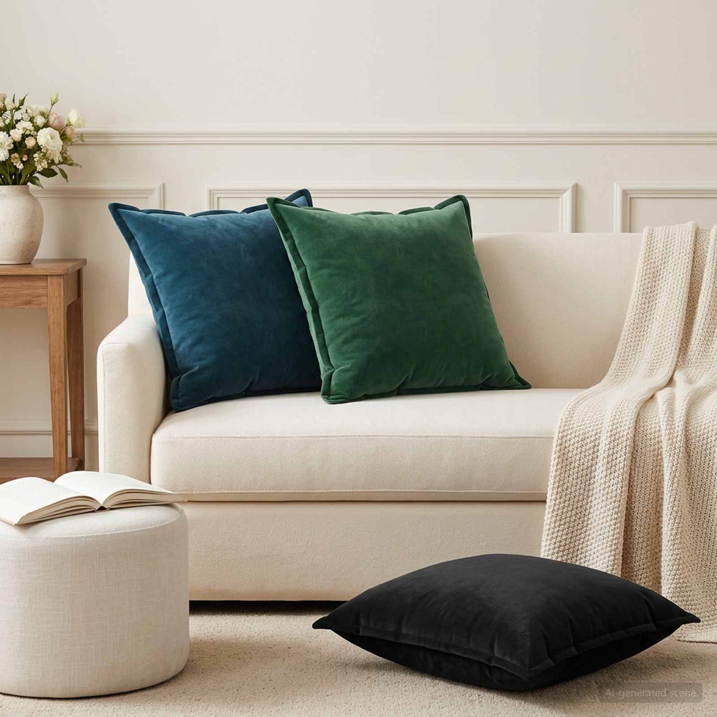Pudebetræk 2 pcs HOUTEN Sort 55 x 55 cm Fløjl