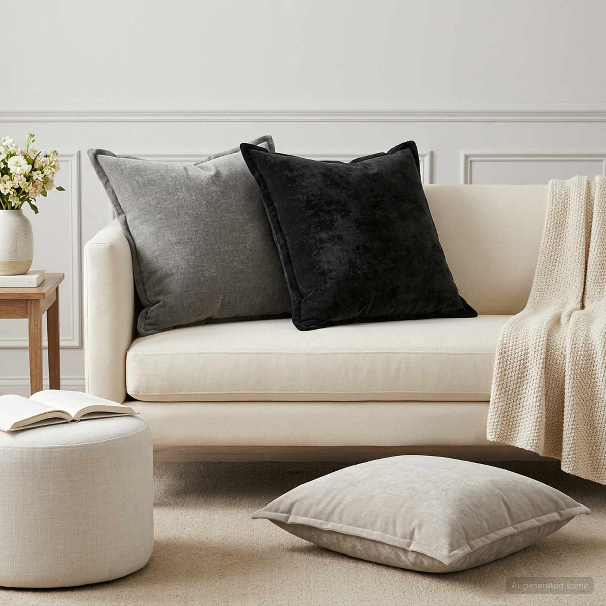 Pudebetræk 2 stk. HOUTEN Lysegrå 55 x 55 cm Chenille Stof