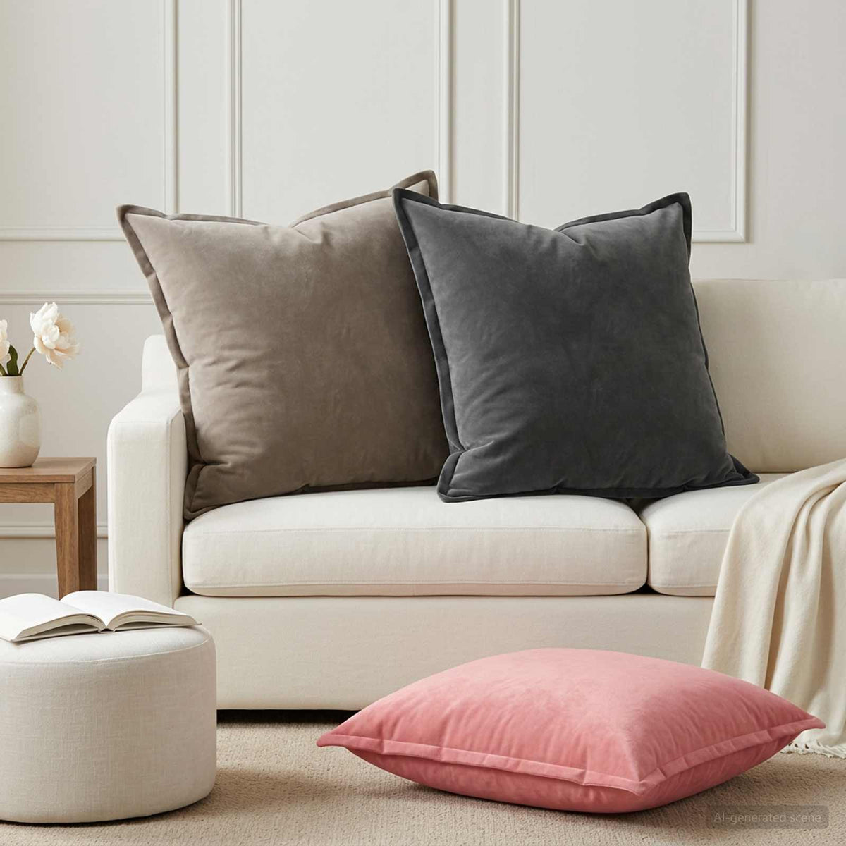 Pudebetræk 6 pcs HOUTEN Lysegrå 65 x 65 cm Fløjl