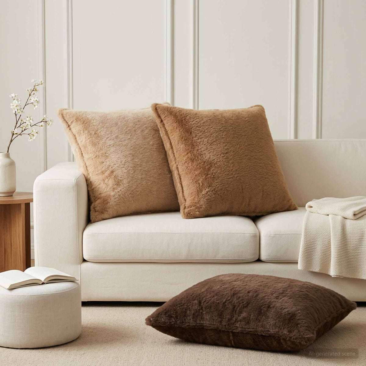 Pudebetræk 6 stk. HOUTEN Cremefarvet 65 x 65 cm Faux Kanin Pels