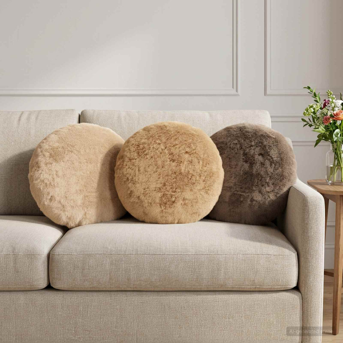 Pudebetræk 2 stk. HEERLEN Gråbrun Ø 40 cm Faux Kanin Pels