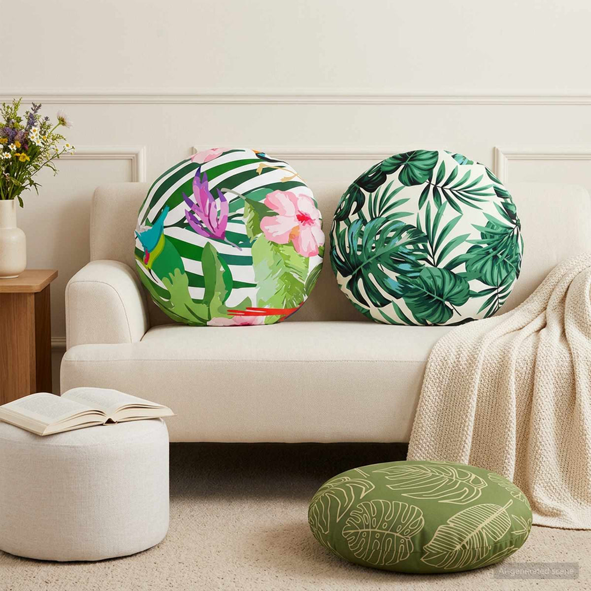 Pudebetræk 6 pcs HEERLEN Bladmønster Ø 50 cm Polyester