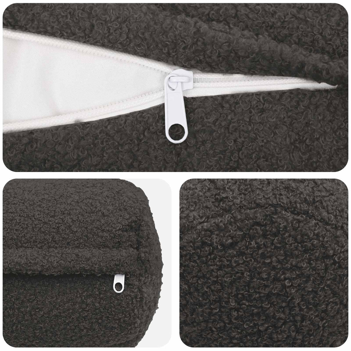 Pudebetræk 2 pcs HEERLEN Mørkegrå Ø 15 x 40 cm Bouclé