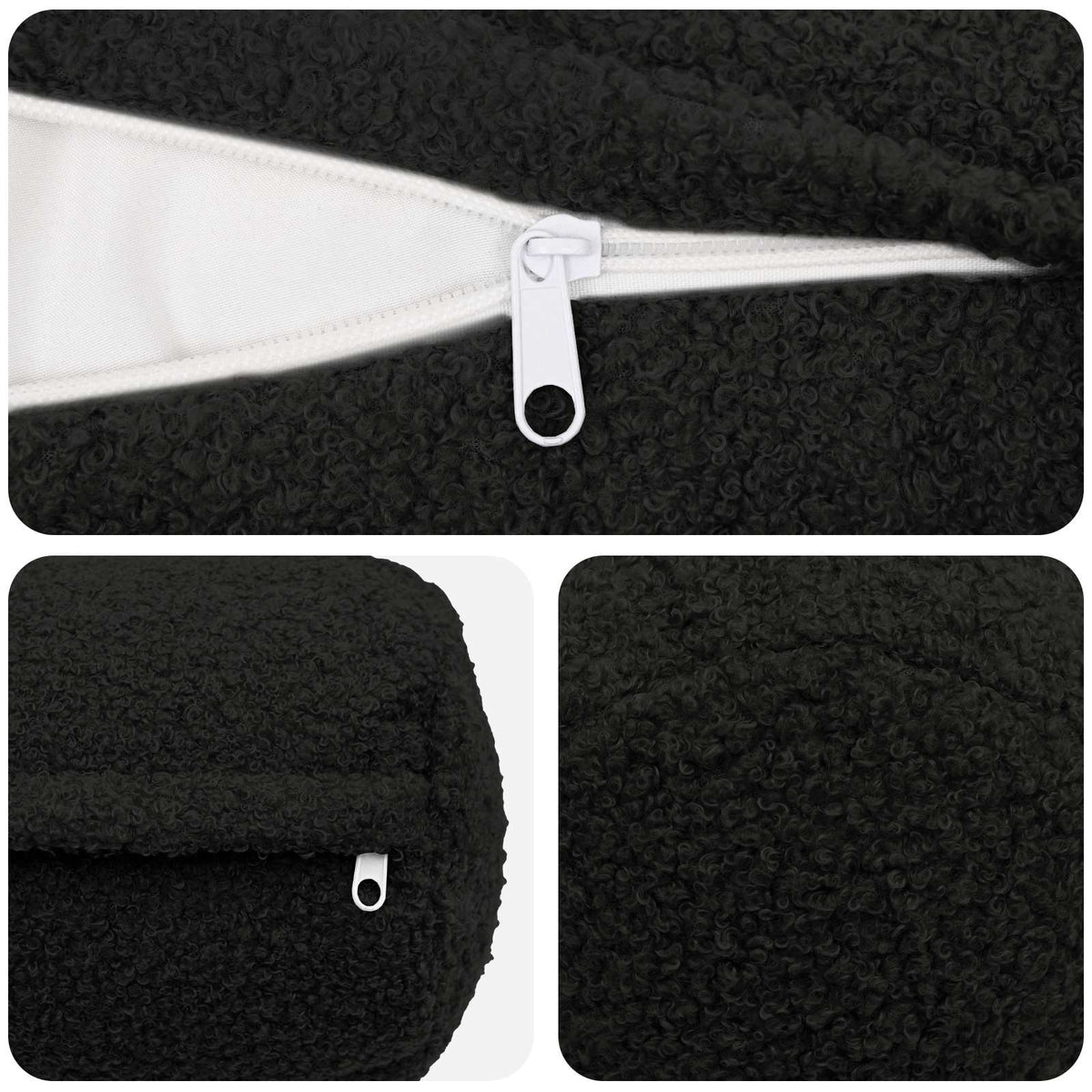 Pudebetræk 2 pcs HEERLEN Sort Ø 15 x 40 cm Bouclé