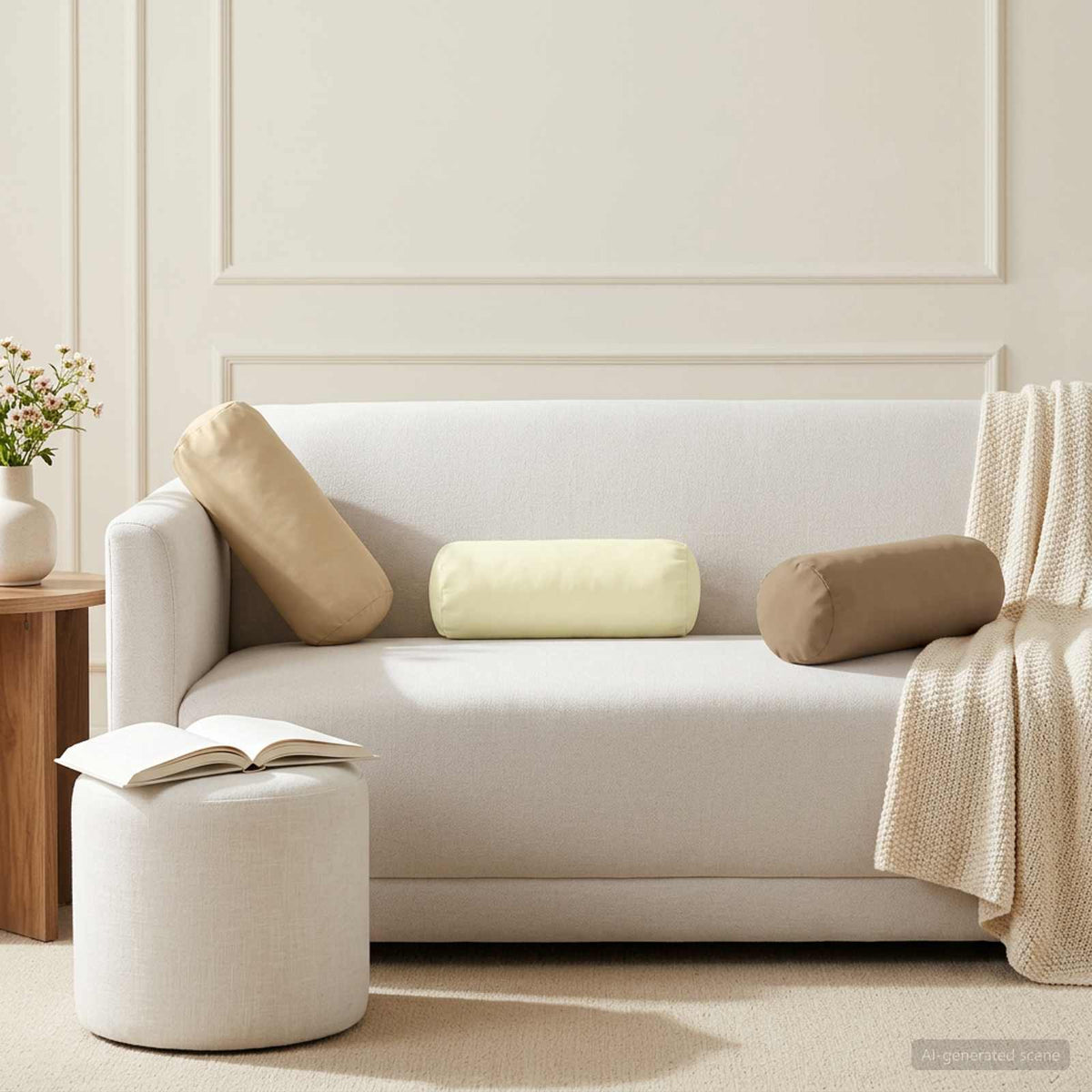 Pudebetræk 6 pcs HEERLEN Beige Ø 15 x 40 cm Polyester