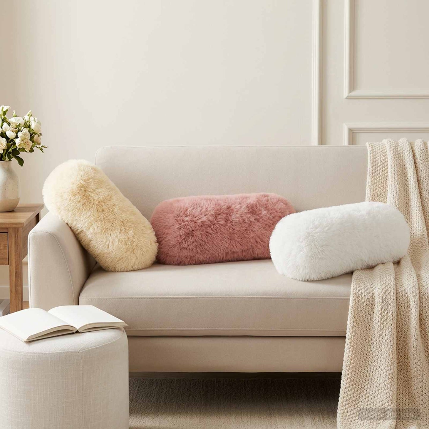 Pudebetræk 2 pcs HEERLEN Hvid Ø 15 x 40 cm PV Fleece