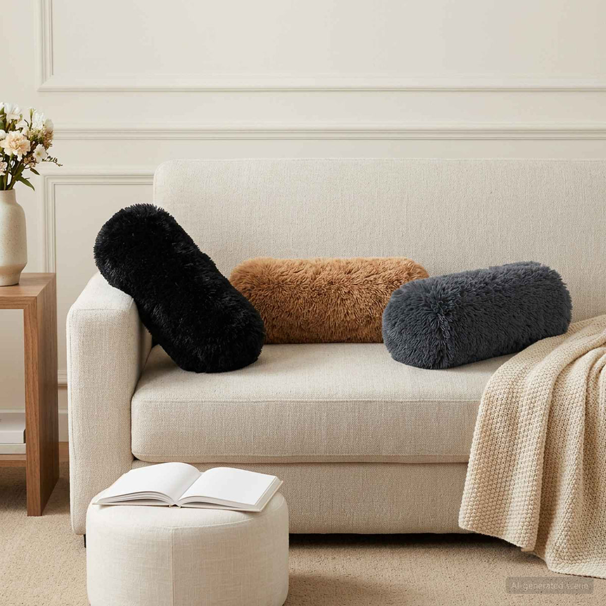 Pude med pude HEERLEN 6 stk. Sort PV Fleece