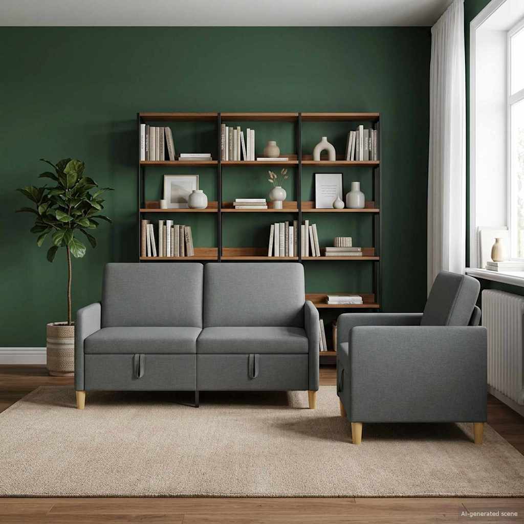 Sofa sæt med opbevaring 2 stk. Mørkegrå Polyester