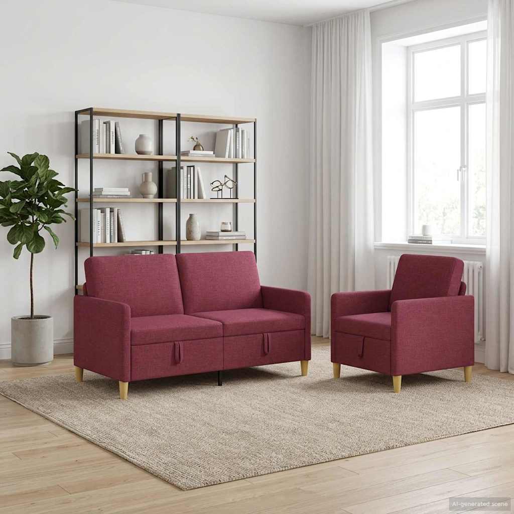 Sofa sæt med opbevaring 2 stk. Vinrød Polyester