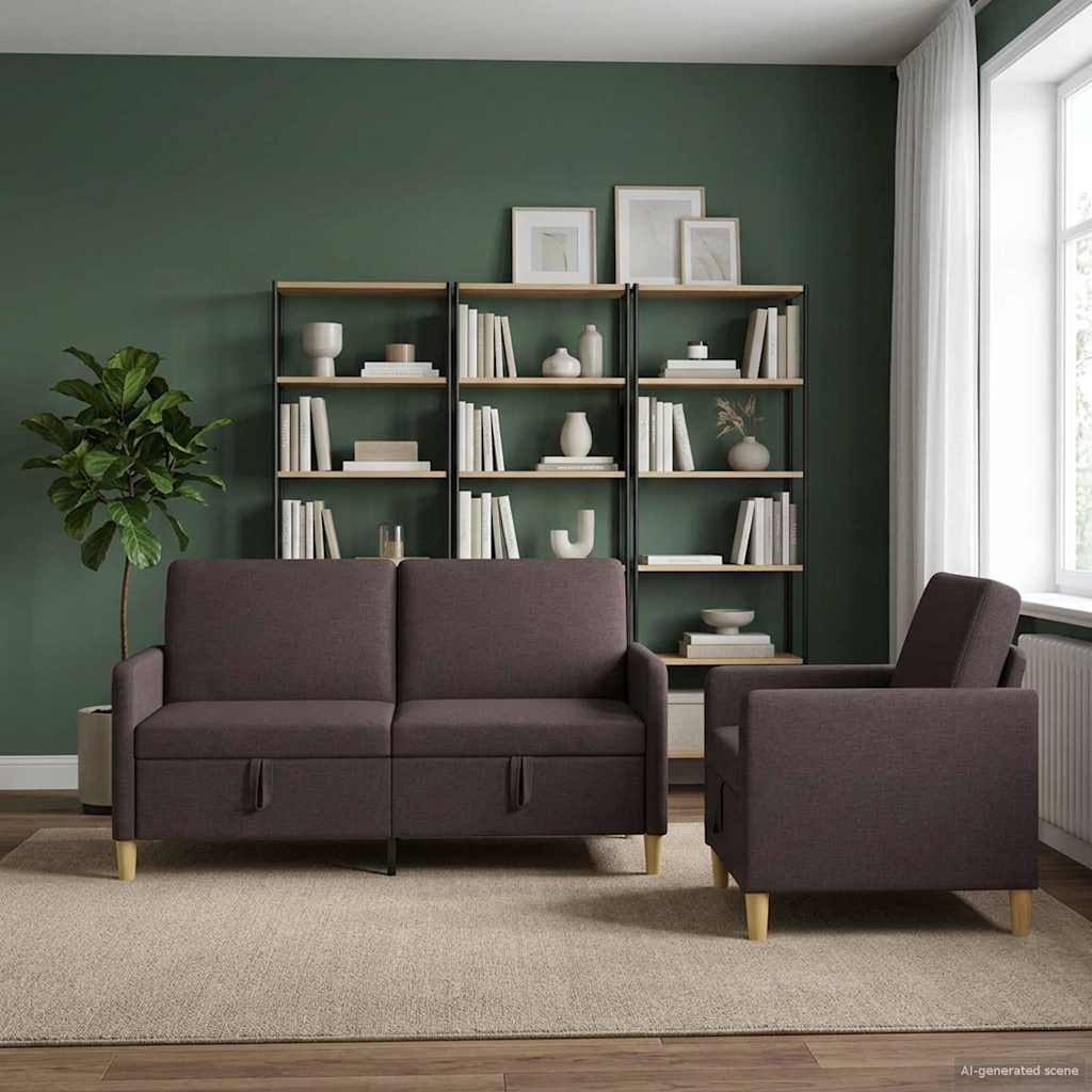 Sofa sæt med opbevaring 2 stk. Mørk Brun Polyester