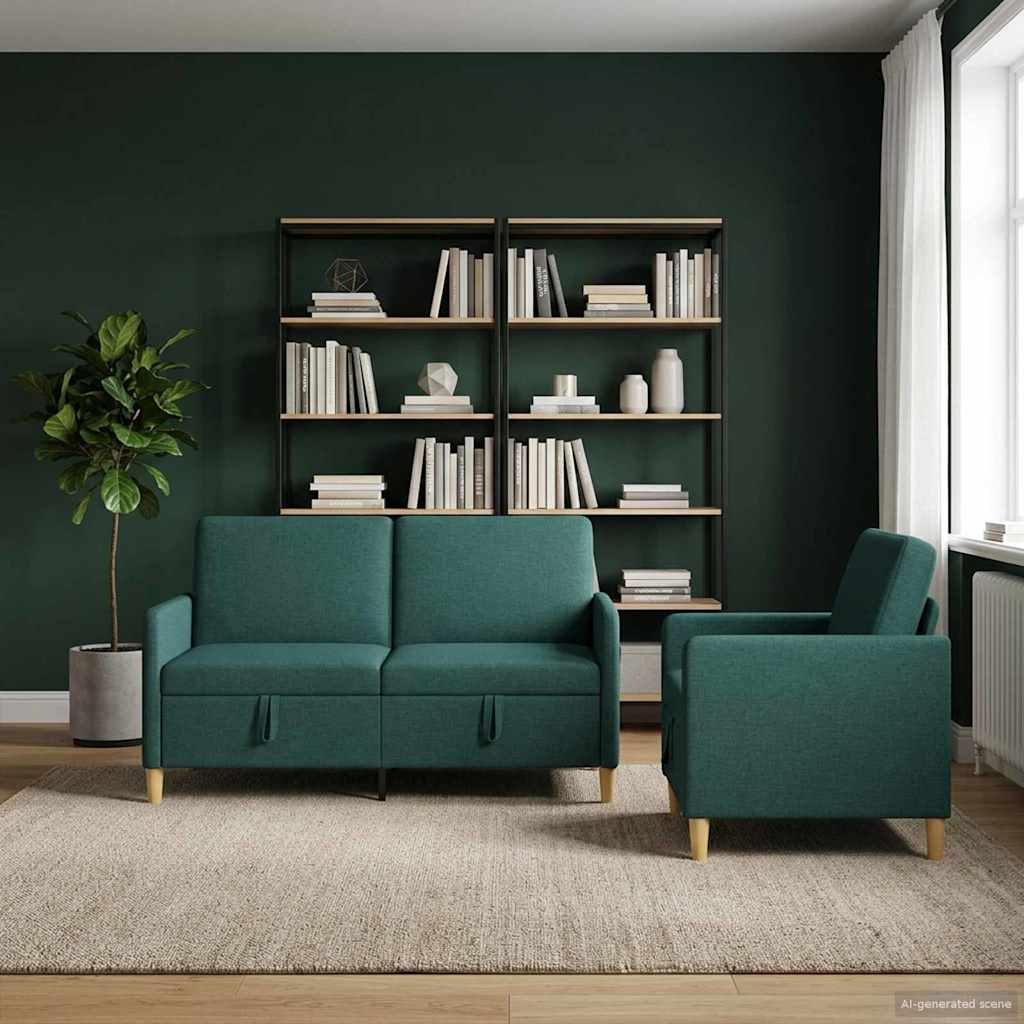 Sofa sæt med opbevaring 2 stk. Mørkegrøn Polyester