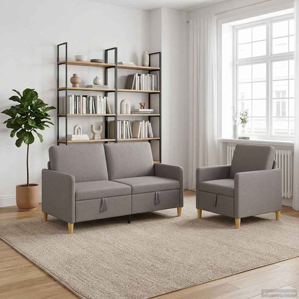 Sofa sæt med opbevaring 2 stk. Gråbrun Polyester