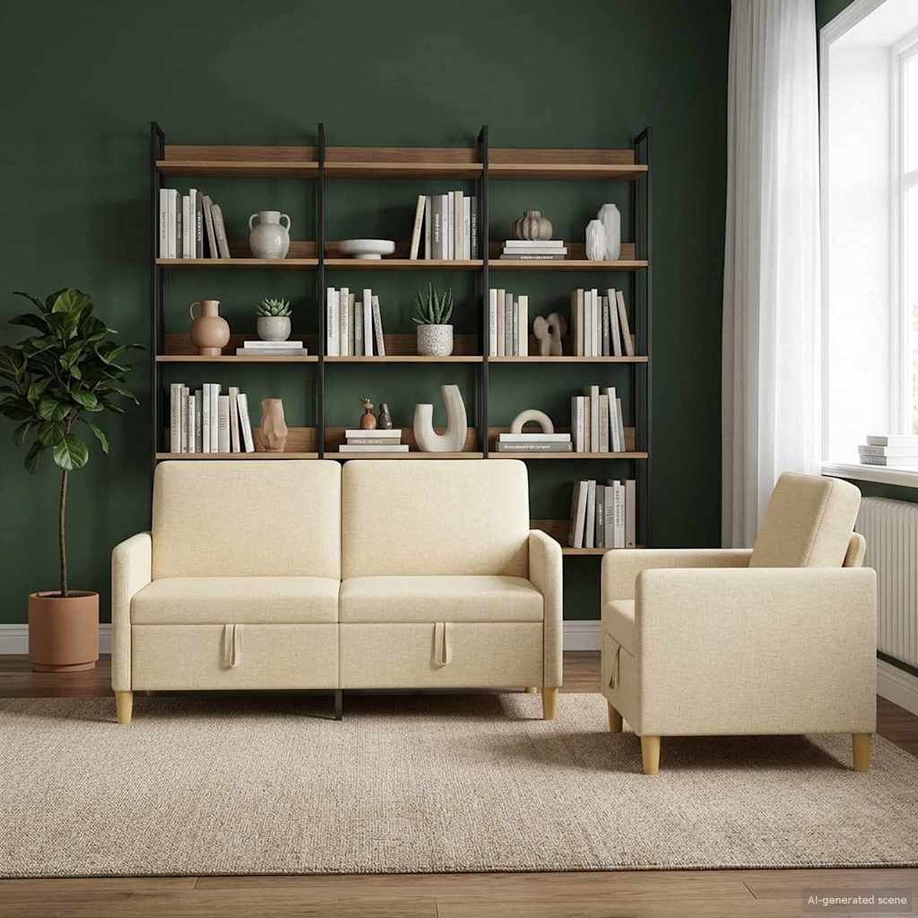 Sofa sæt med opbevaring 2 stk. Cremefarvet Polyester