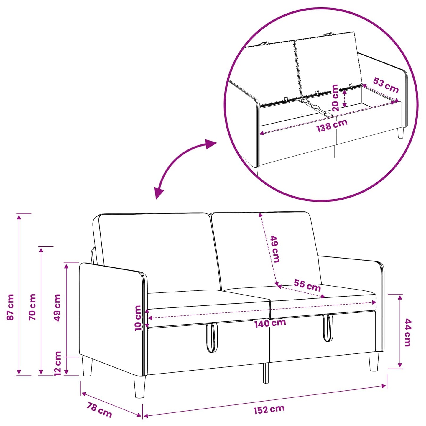 Sofa sæt med opbevaring 2 stk. Lys Gul Polyester