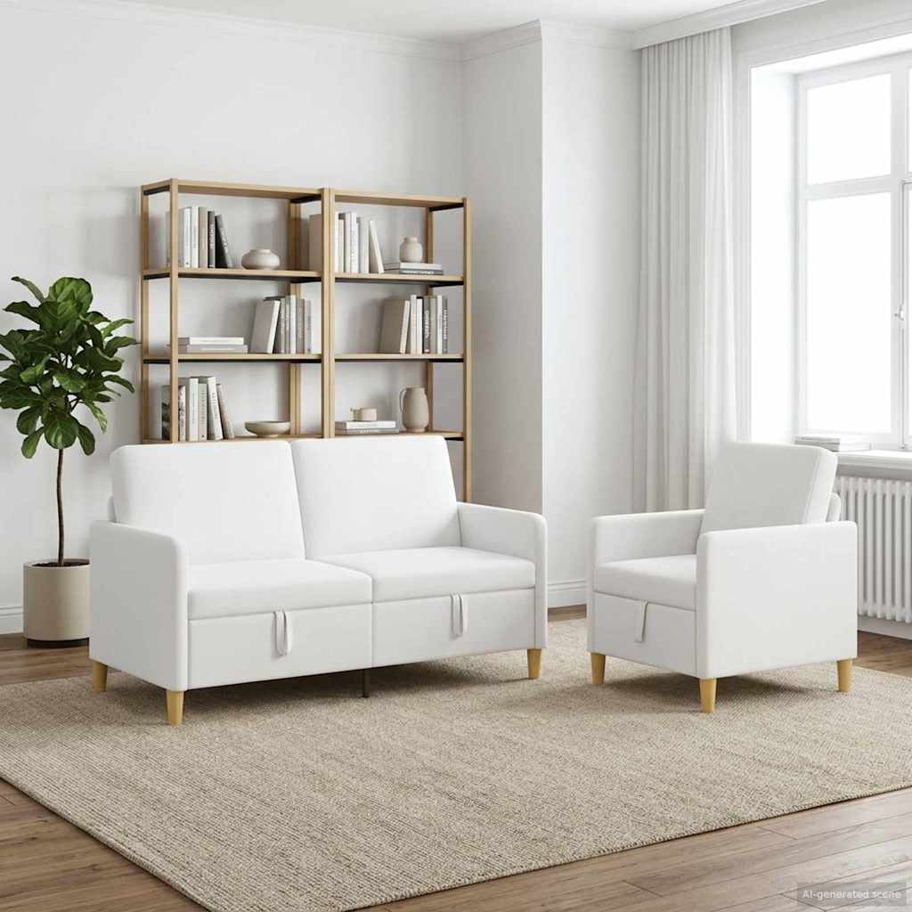 Sofa sæt med opbevaring 2 stk. Hvid Polyester