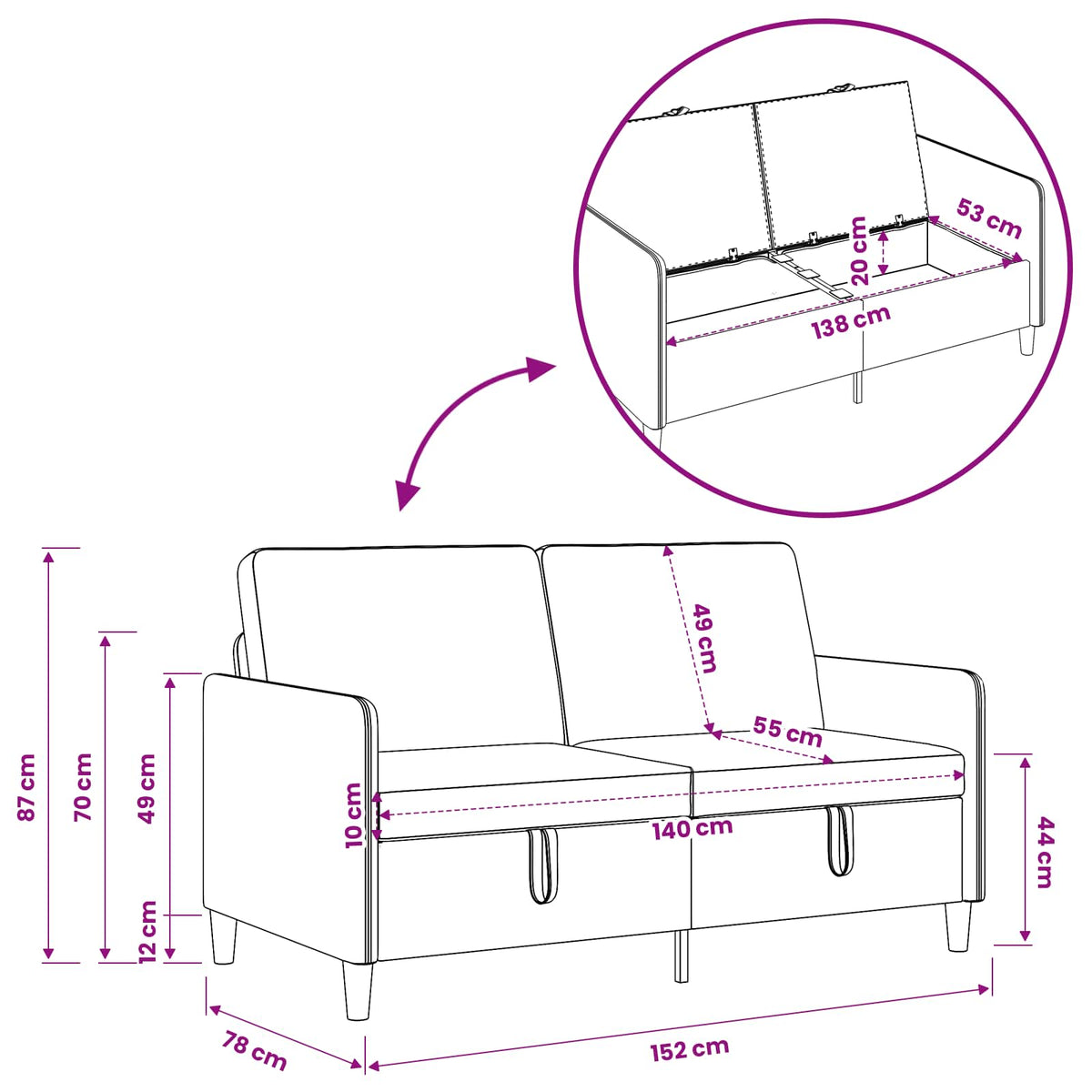 Sofa sæt med opbevaring 2 stk. Jeans blå Polyester