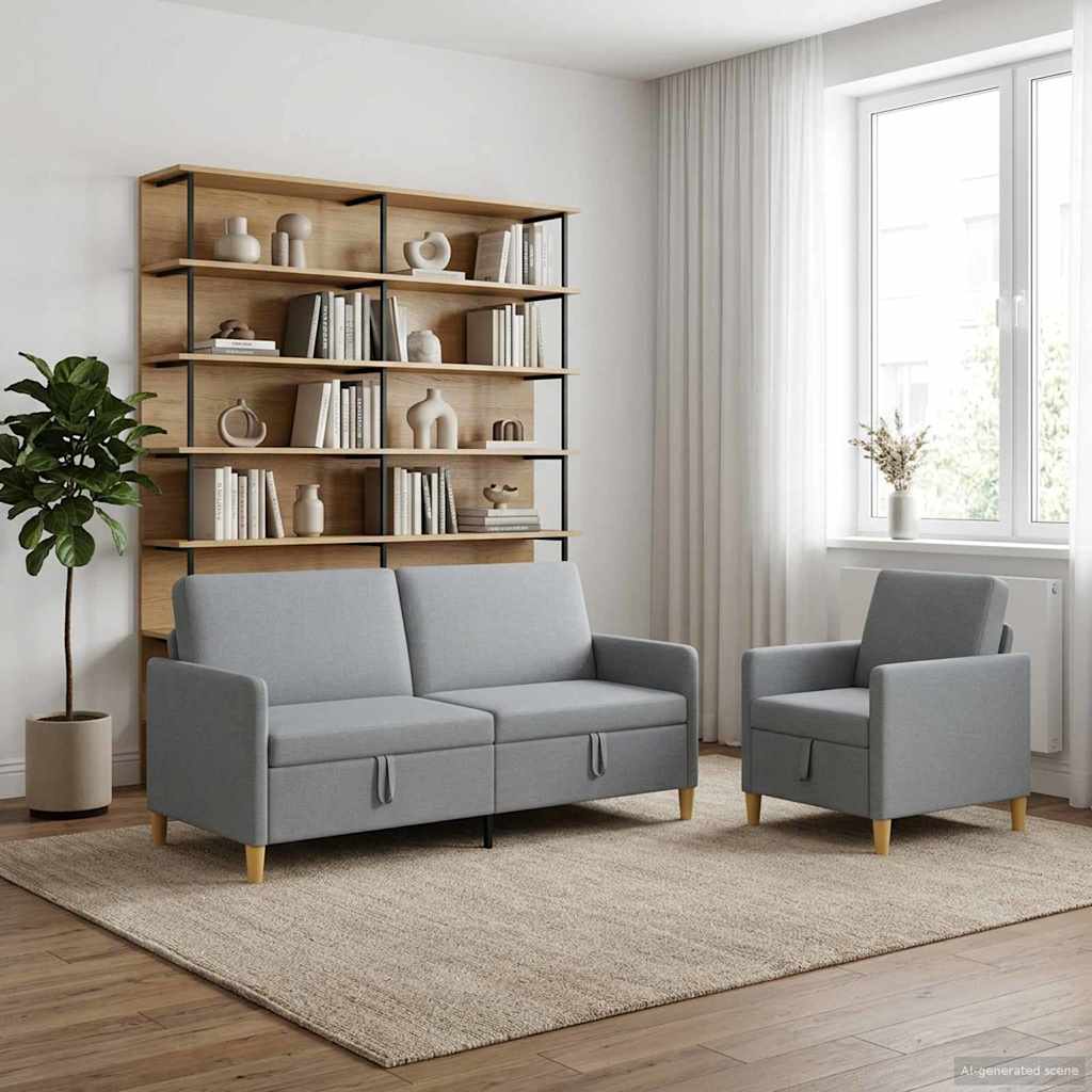 Sofa sæt med opbevaring 2 pcs Lysegrå Polyester
