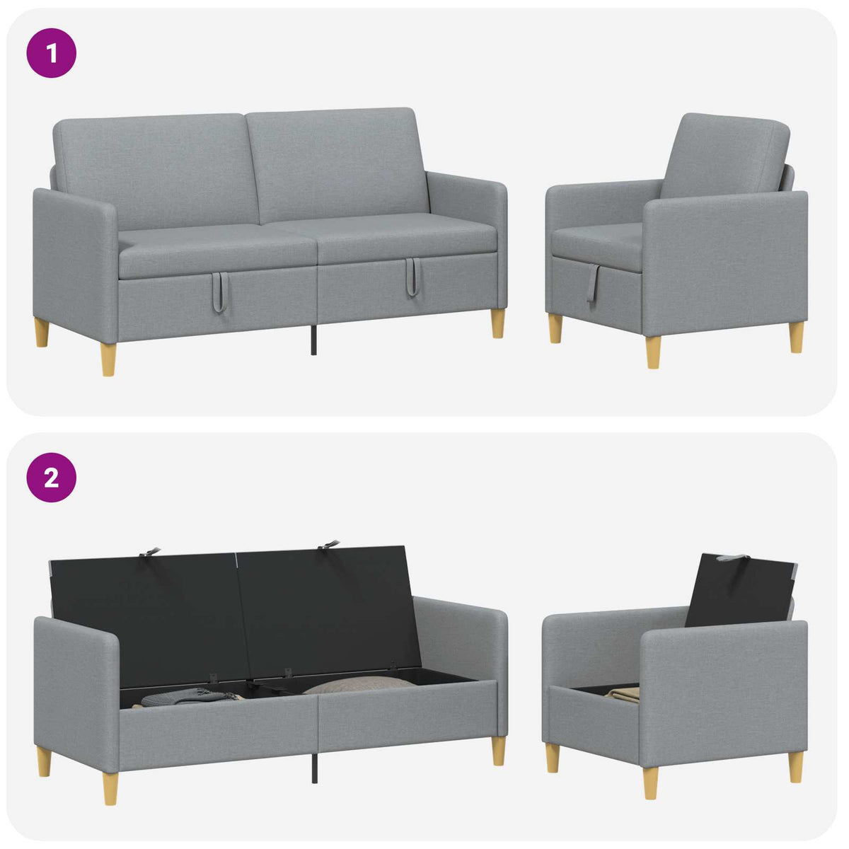 Sofa sæt med opbevaring 2 pcs Lysegrå Polyester
