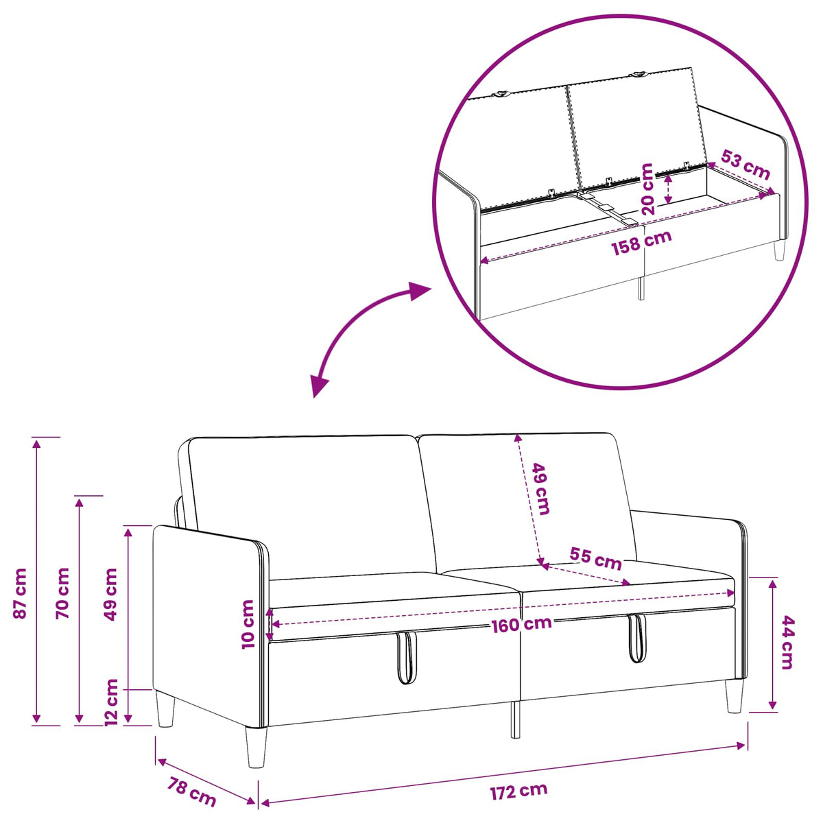 Sofa sæt med opbevaring 2 pcs Lysegrå Polyester