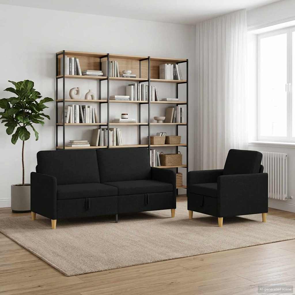 Sofa sæt med opbevaring 2 stk. Sort Polyester