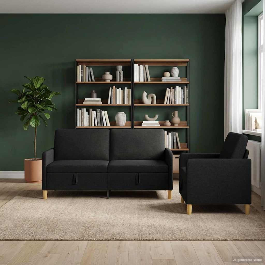 Sofa sæt med opbevaring 2 stk. Sort Polyester