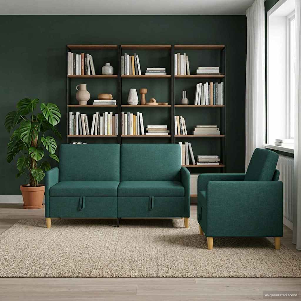 Sofa sæt med opbevaring 2 stk. Mørkegrøn Polyester