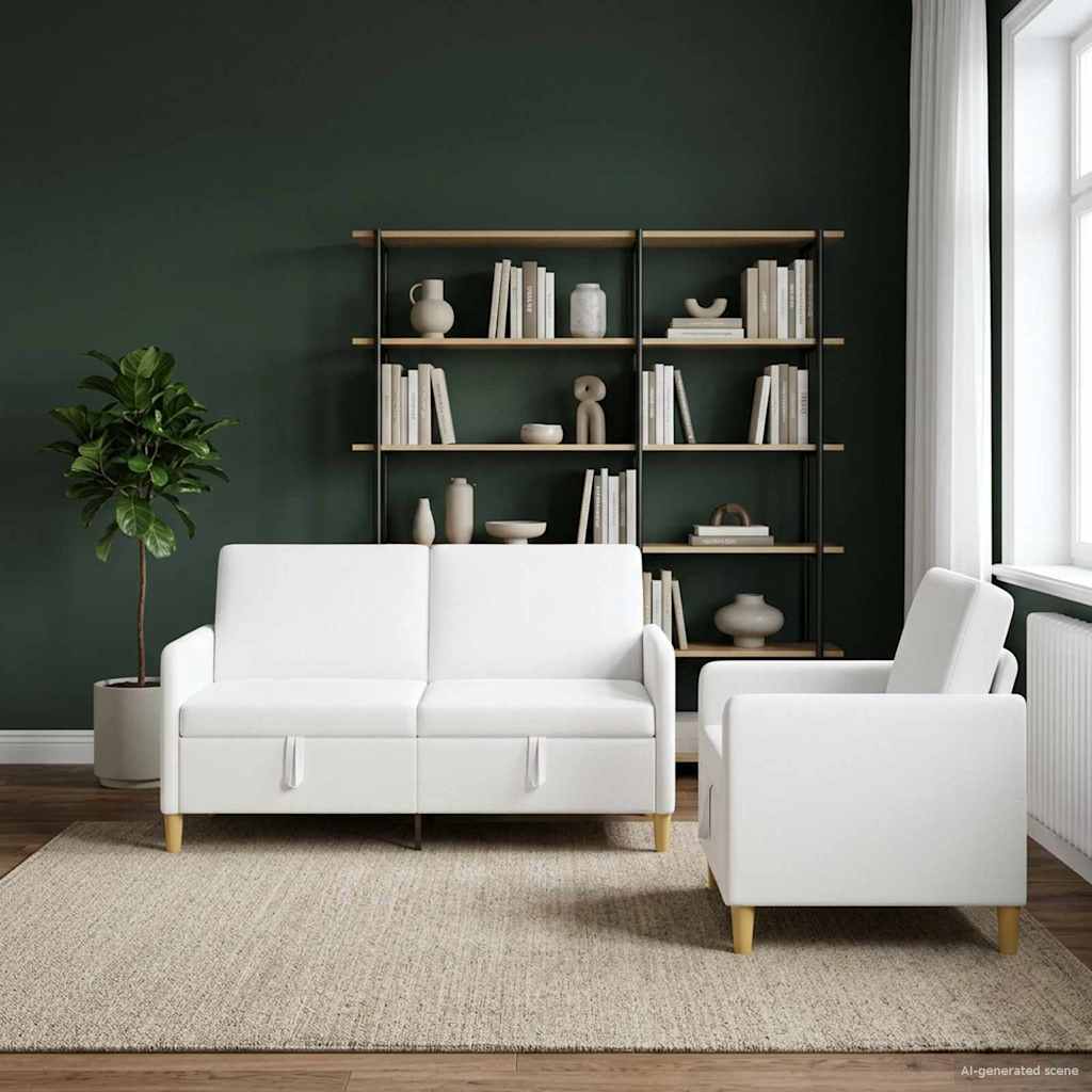 Sofa sæt med opbevaring 2 stk. Hvid Polyester