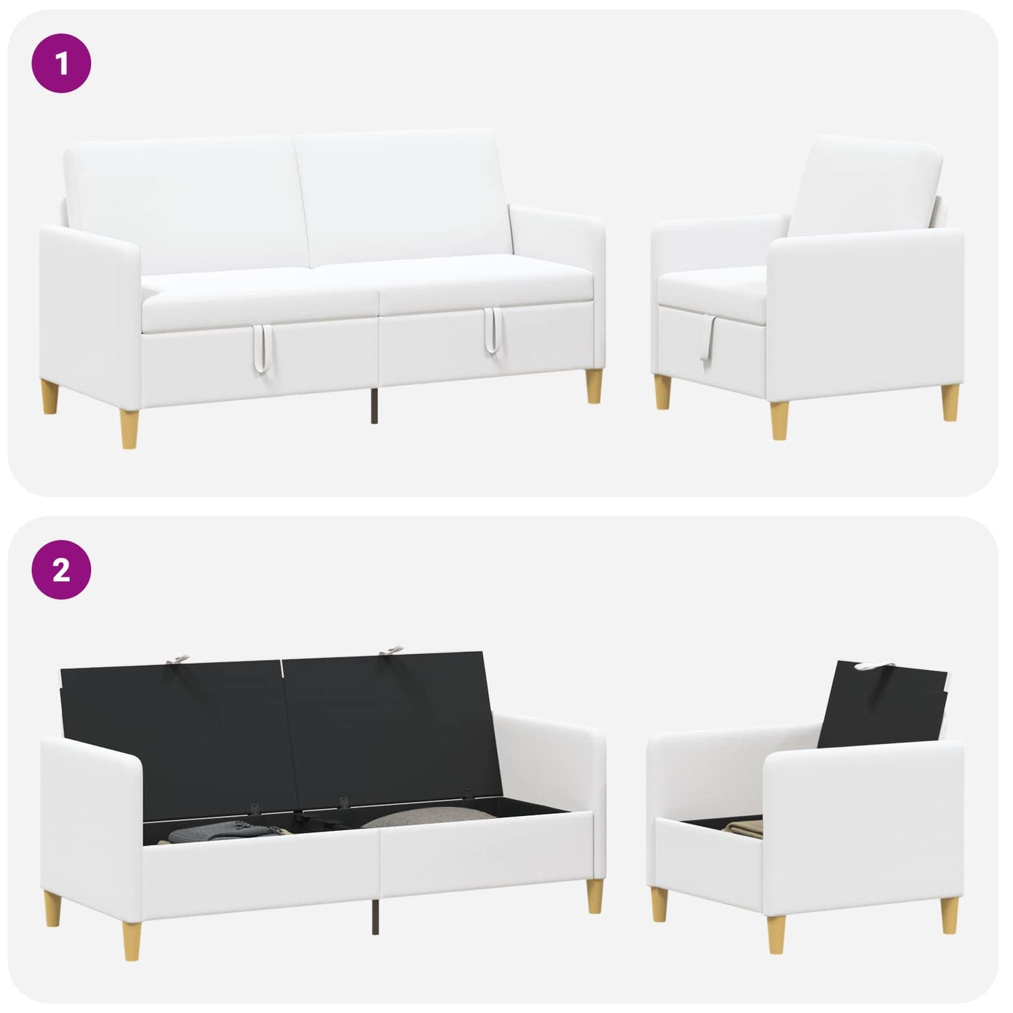 Sofa sæt med opbevaring 2 stk. Hvid Polyester