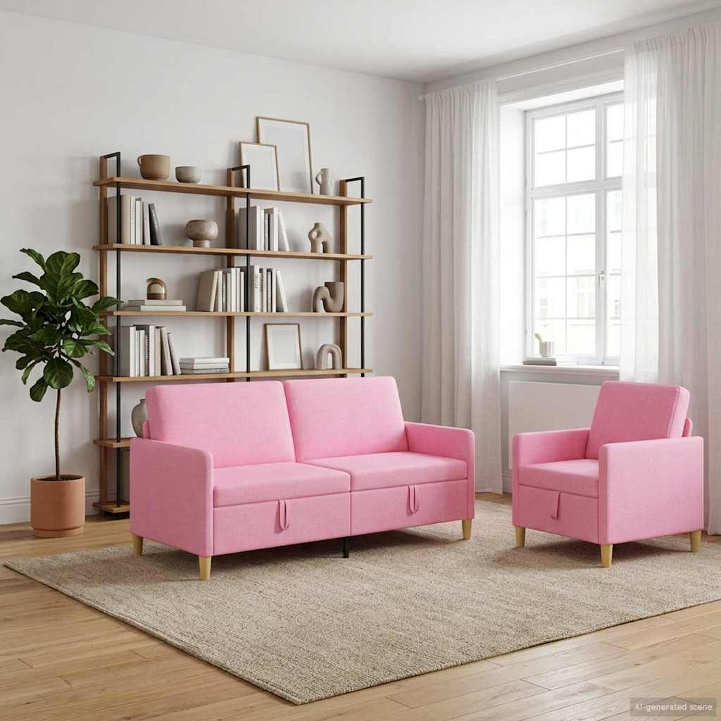 Sofa sæt med opbevaring 2 stk. Lyserød Polyester