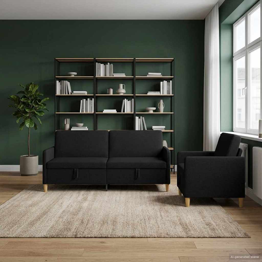 Sofa sæt med opbevaring 2 stk. Sort Polyester