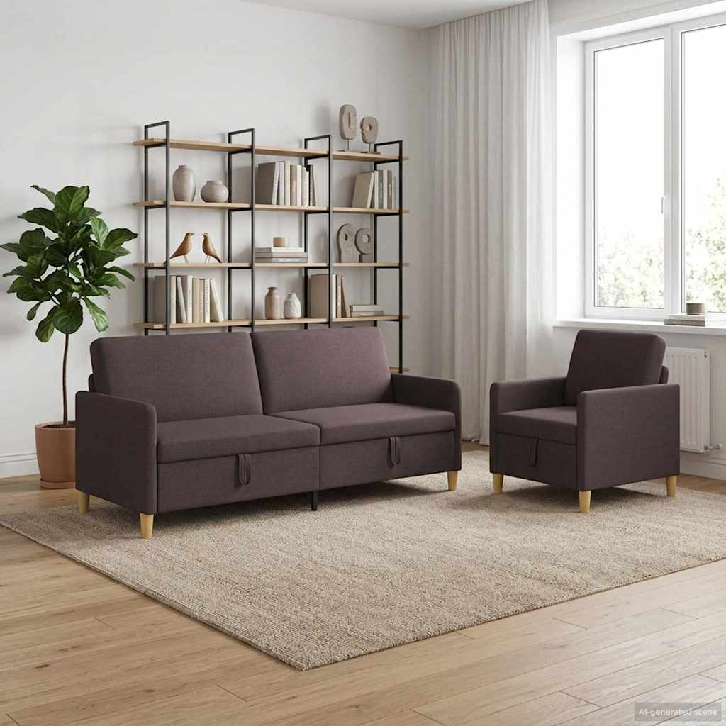 Sofa sæt med opbevaring 2 stk. Mørk Brun Polyester