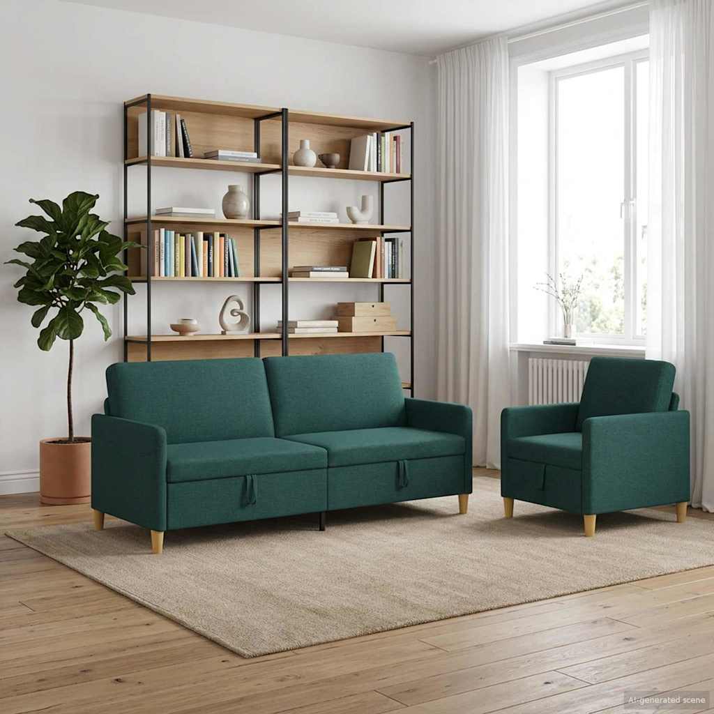 Sofa sæt med opbevaring 2 stk. Mørkegrøn Polyester