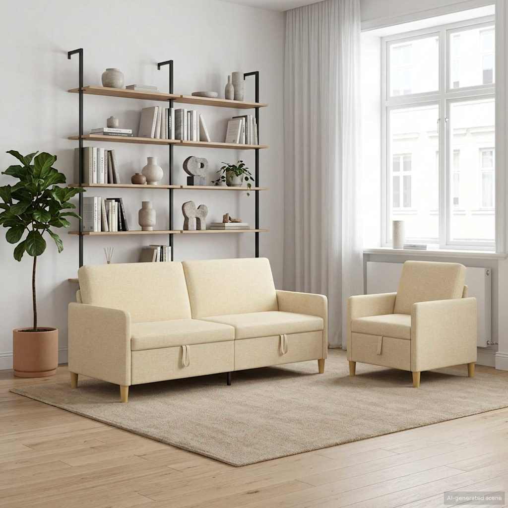 Sofa sæt med opbevaring 2 stk. Cremefarvet Polyester