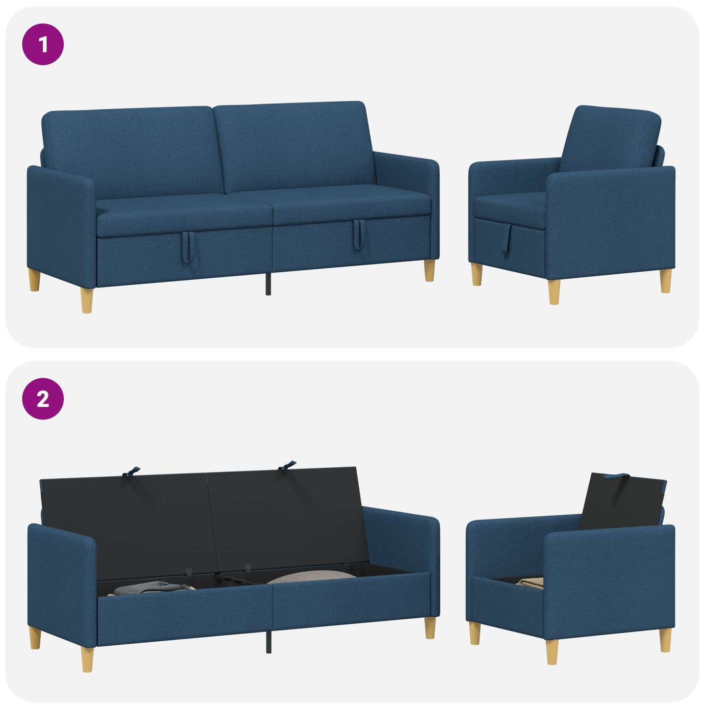 Sofa sæt med opbevaring 2 stk. Blå Polyester