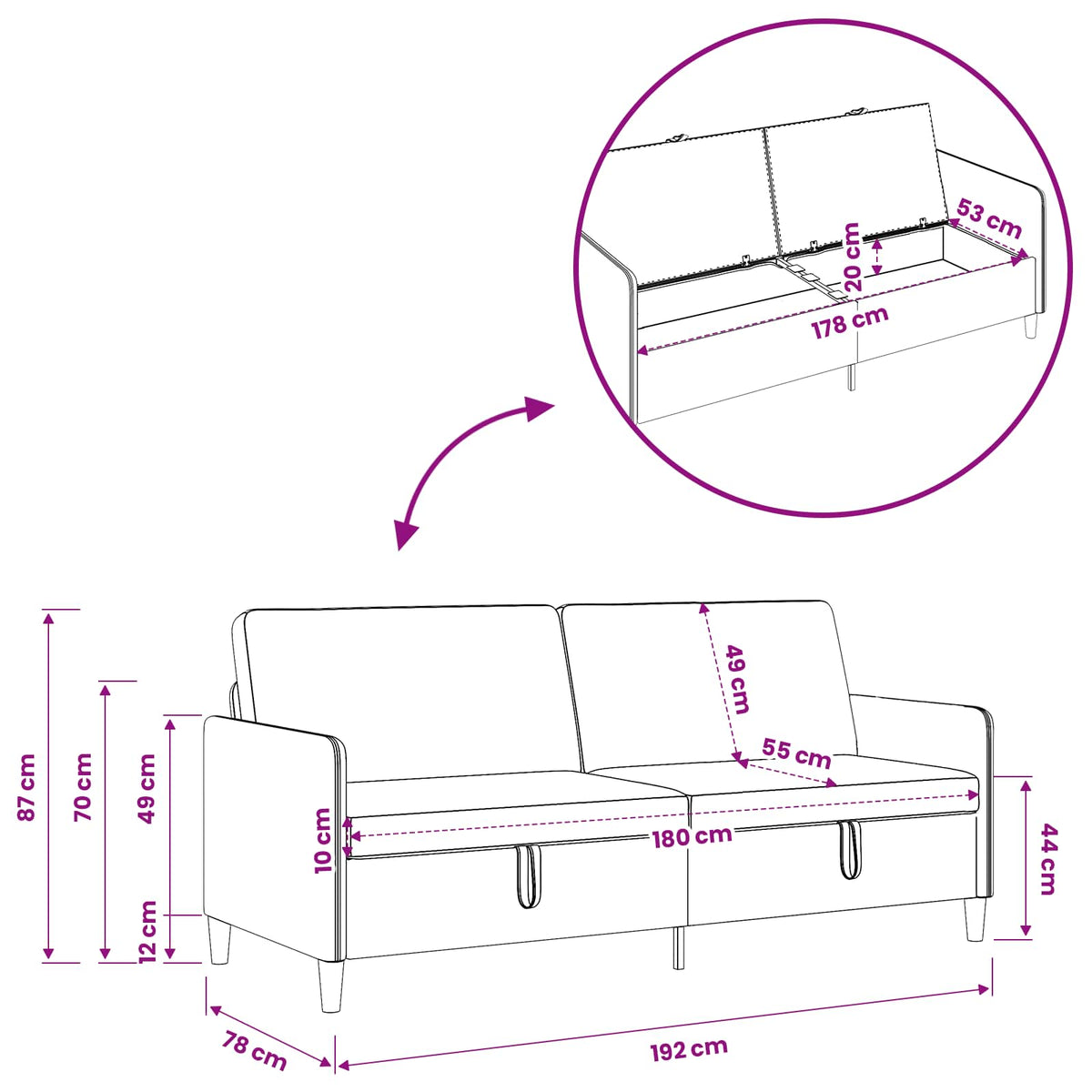 Sofa sæt med opbevaring 2 stk. Mørk Gul Polyester