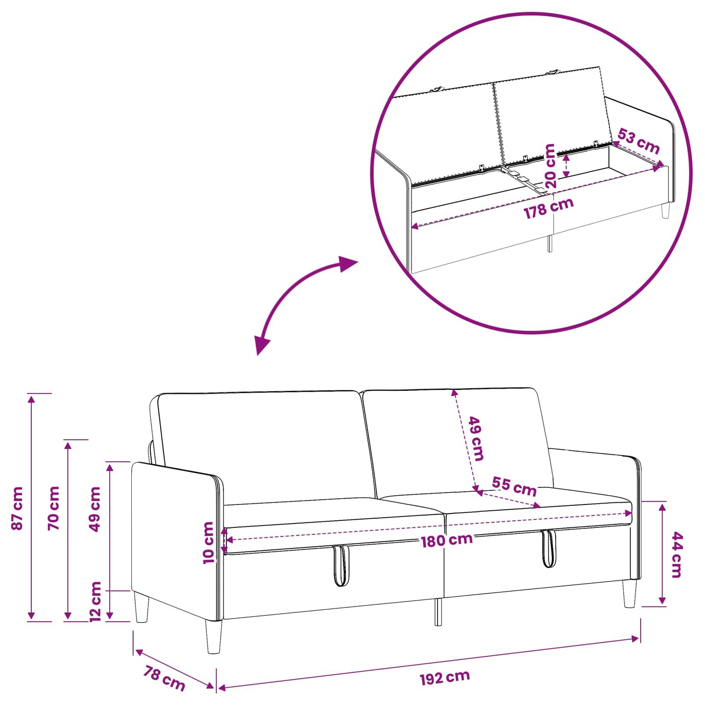 Sofa sæt med opbevaring 2 stk. Lys Gul Polyester