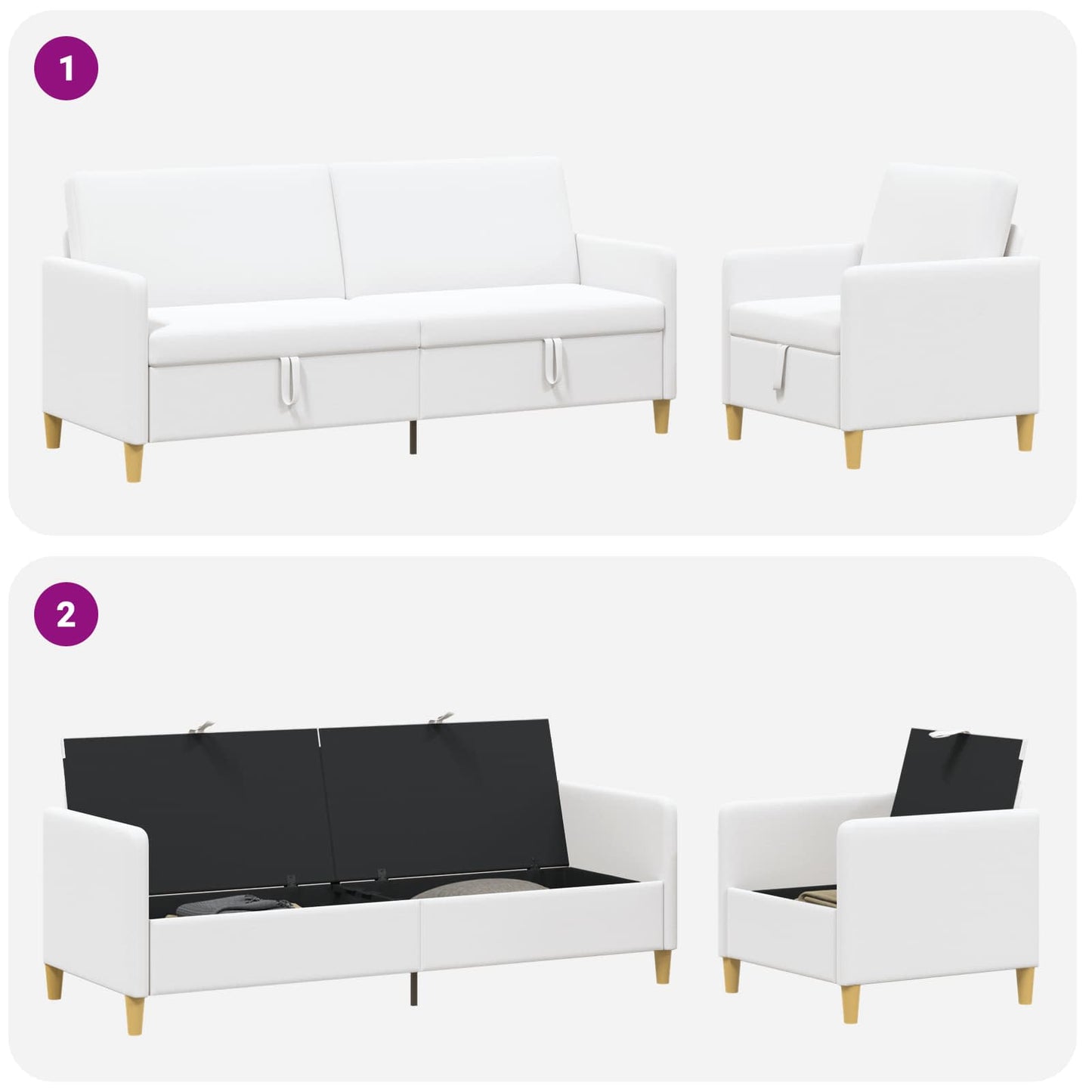 Sofa sæt med opbevaring 2 stk. Hvid Polyester
