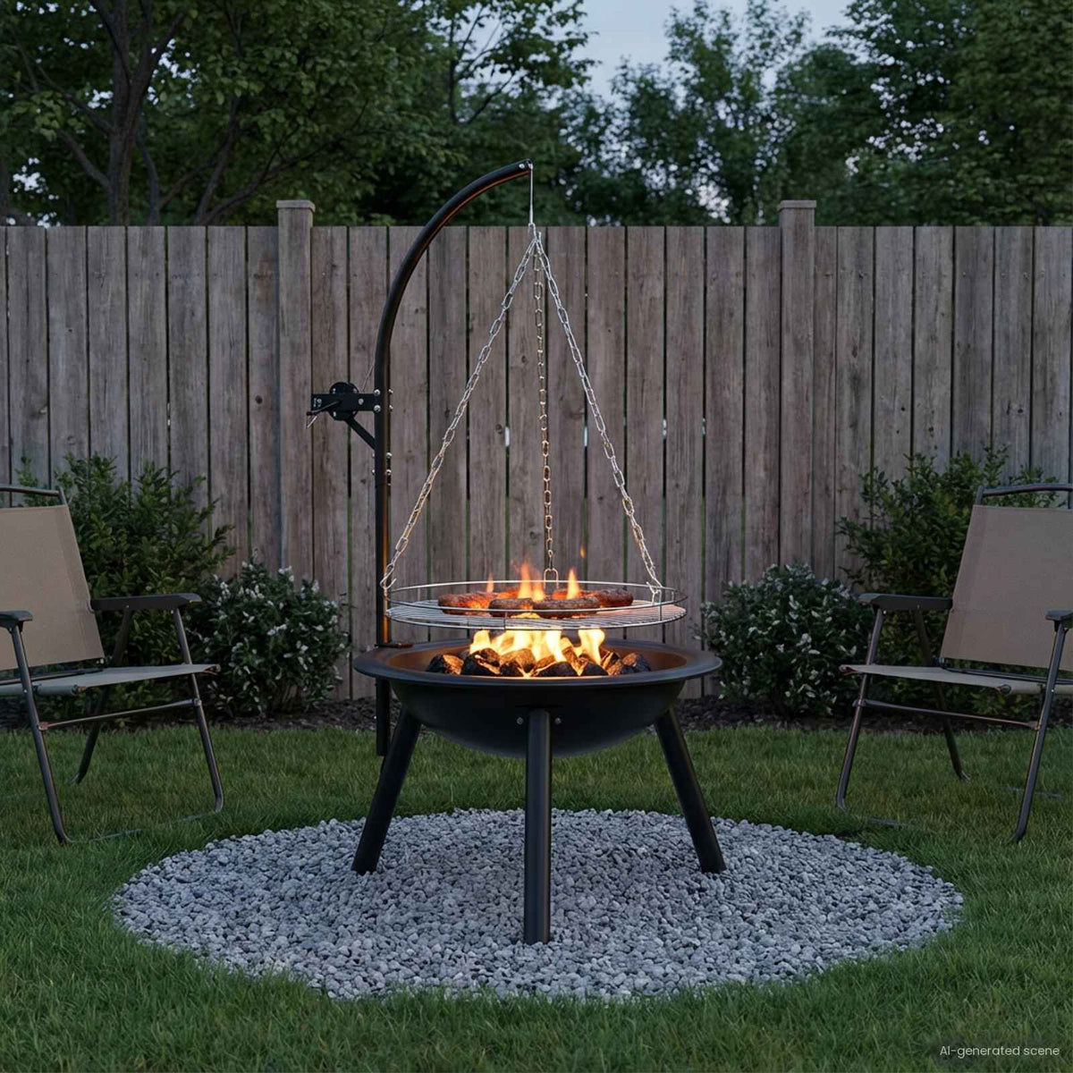 Bålsted med justerbar grillrist ⌀55,5 x 107,5 cm Stål Sort